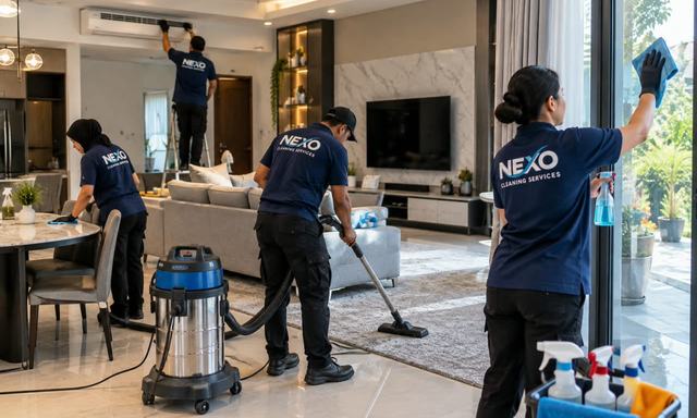 Nexo team deep cleaning a home living room
